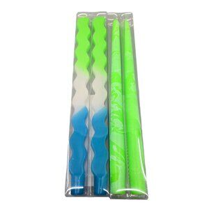 Ashland Unscented Neon Tapered Candles Blue, Green & White 2 Sets